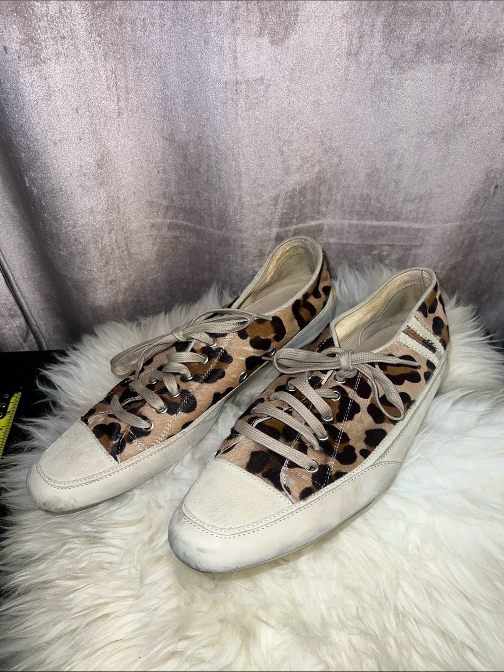 Leopard Print Lace-Up Women's Sneakers in Beige and Brown